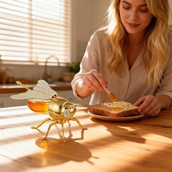 Bee Honey Jar - 15.8x10.6x7.8cm Honey Pot With Spoon, Decorative Bee Shaped Honeys Pot, Multi-Function spices Jar Salt Canister Sugar Container, For Kitchen, Home, Dispenser For Store Syrup Jam Jelly