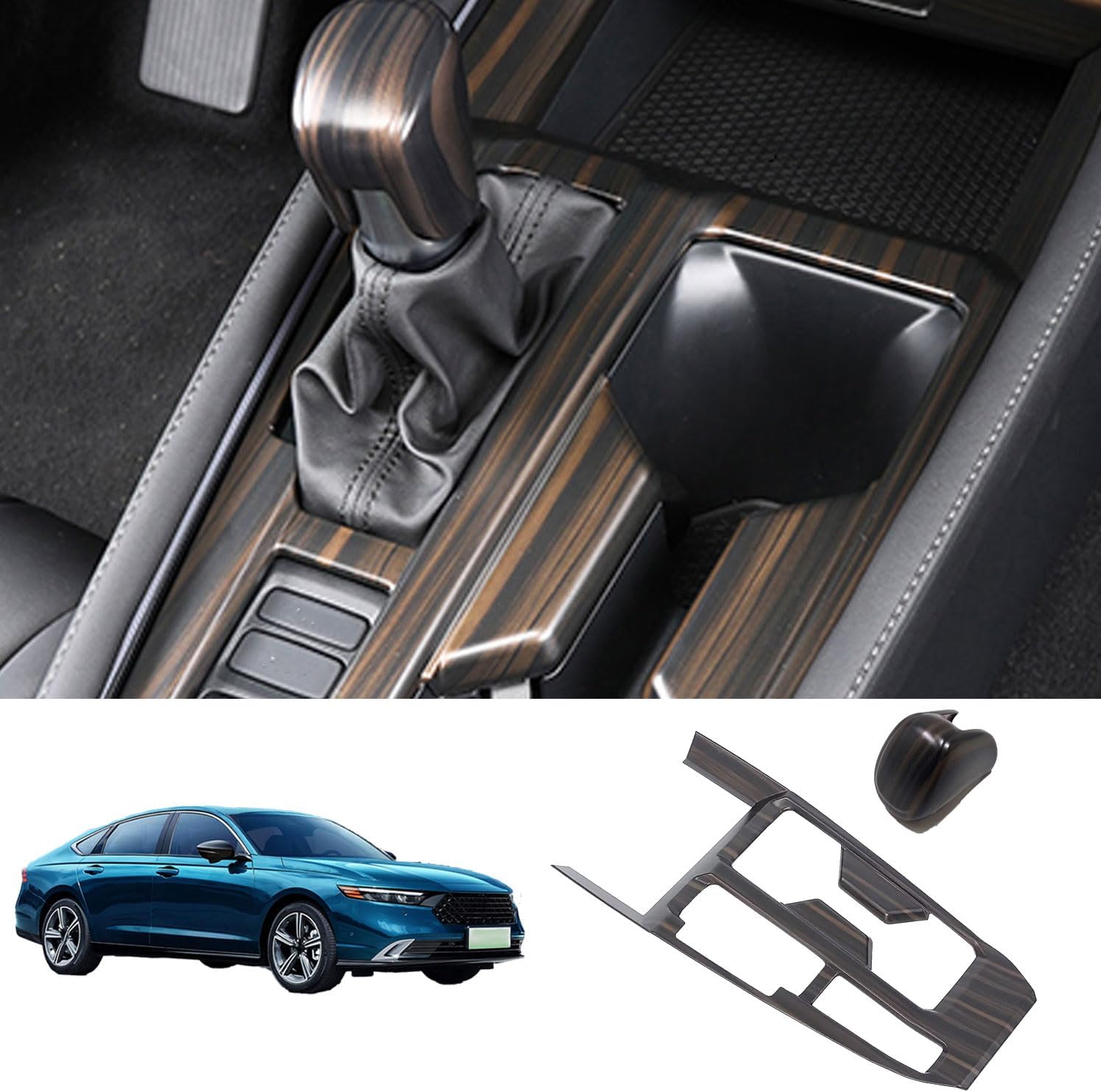 Center Console Gear Shift Panel and Knob Cover Trim Fit for Honda Accord and Hybrid 2023 2024 2025 Interior Accessories（ABS，Peach Wood）