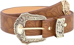 Womens Brown Genuine Leather Belt Western Style Vintage Cowgirl Waist Belt for Jeans Pants