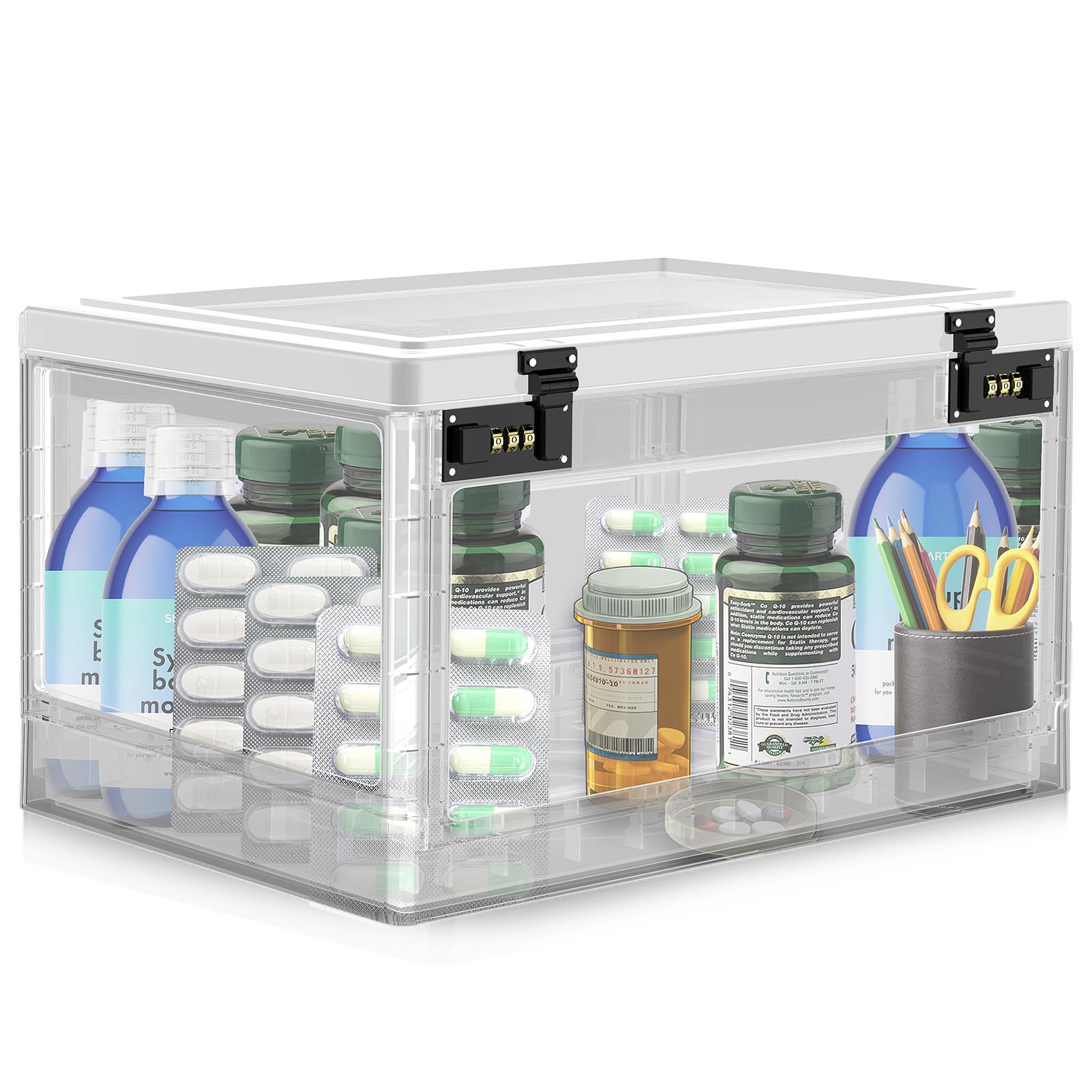 Extra Large Lock Box for Medication Safe, Medicine Lockable Storage Box with Code, Phone Lock Boxes for Video Games, Box with Combination Lock for