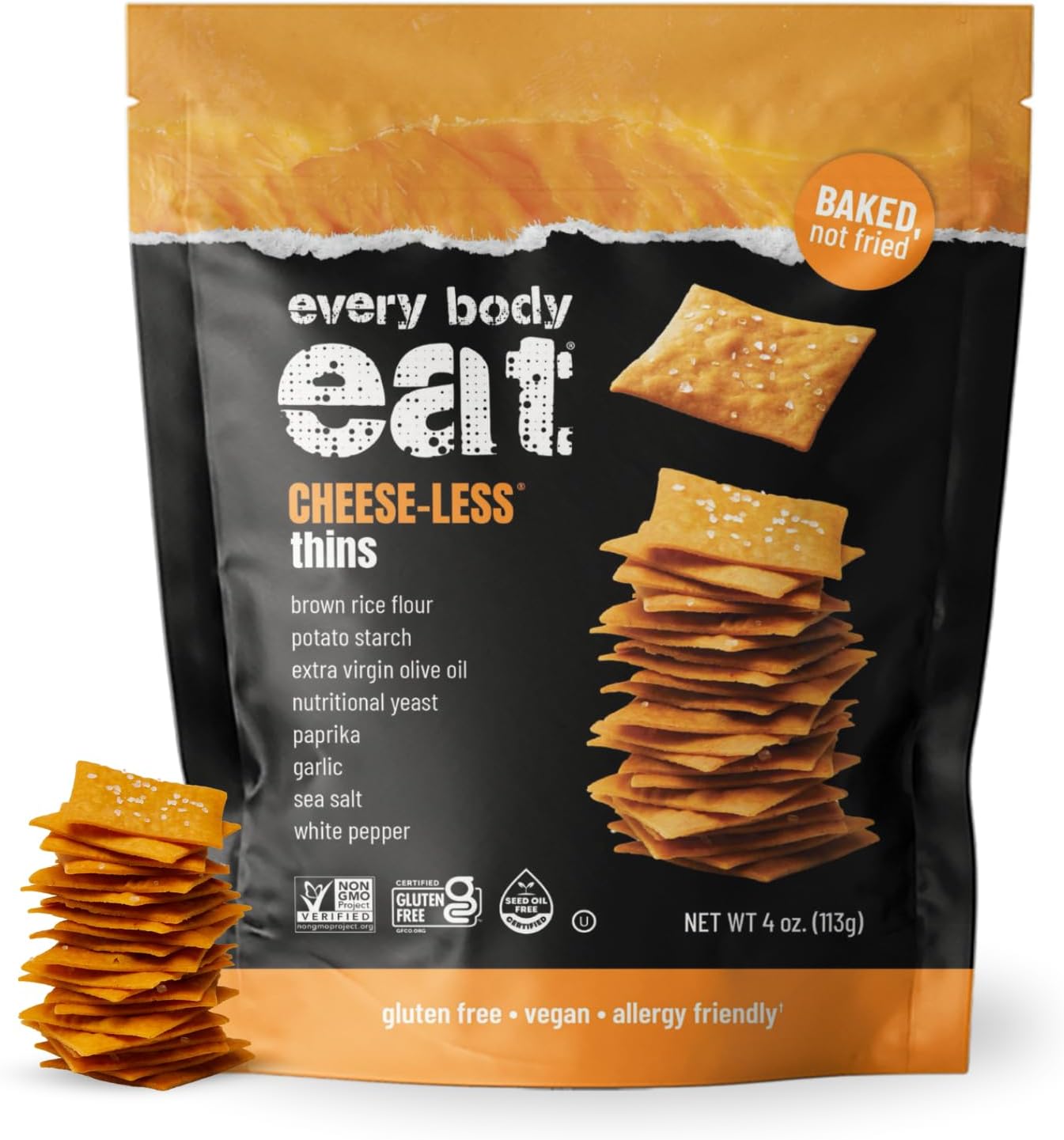 Every Body Eat Cheese-less Snack Thins, Gluten & Dairy Free, Vegan (1 Pack)