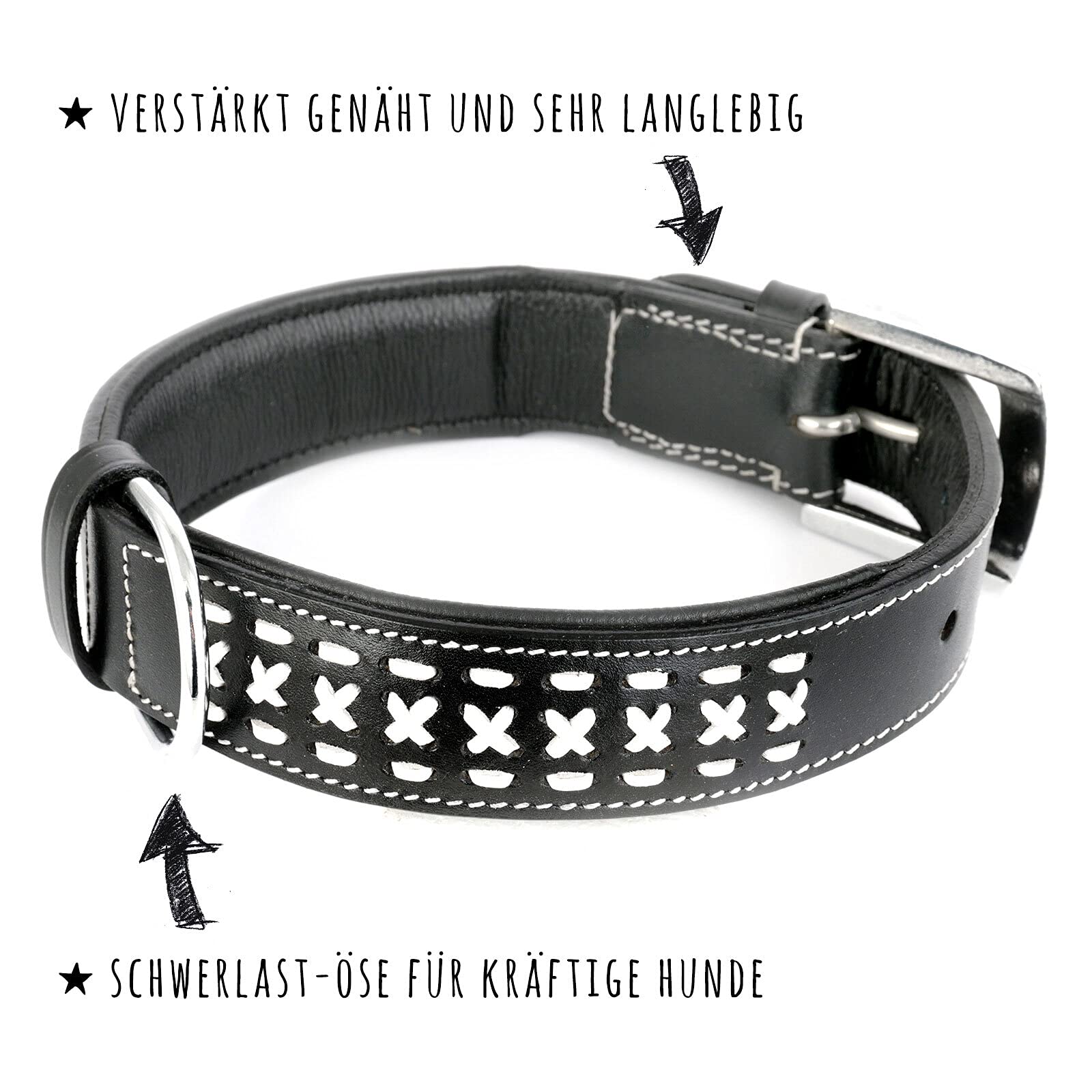 MONKIMAU Hundehalsband - Halsband für Hunde echt Leder geflochten gepolstert verstellbar (XS-S: 20mm x 40cm)