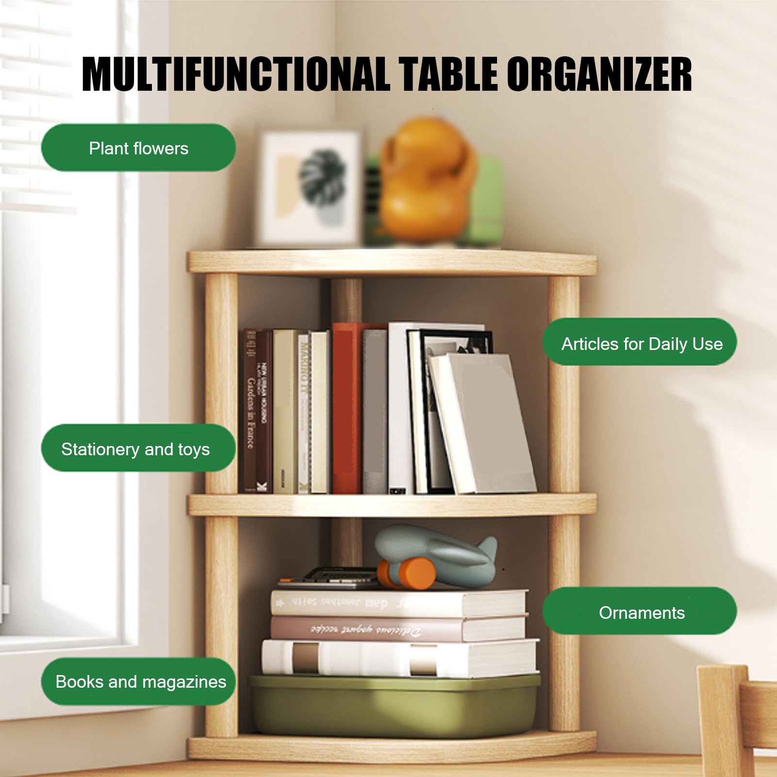 Eckregal Stehend Mit 3 Ebenen, Standregal Holz Eck-Bücherregal Zur Präsentation Von Pflanzenblumen, Aufbewahrungsregal Kleines Regal Gewürzregal Für Küche, Bad, Wohnzimmer, Büro (Wood Tone 1, H 34cm)