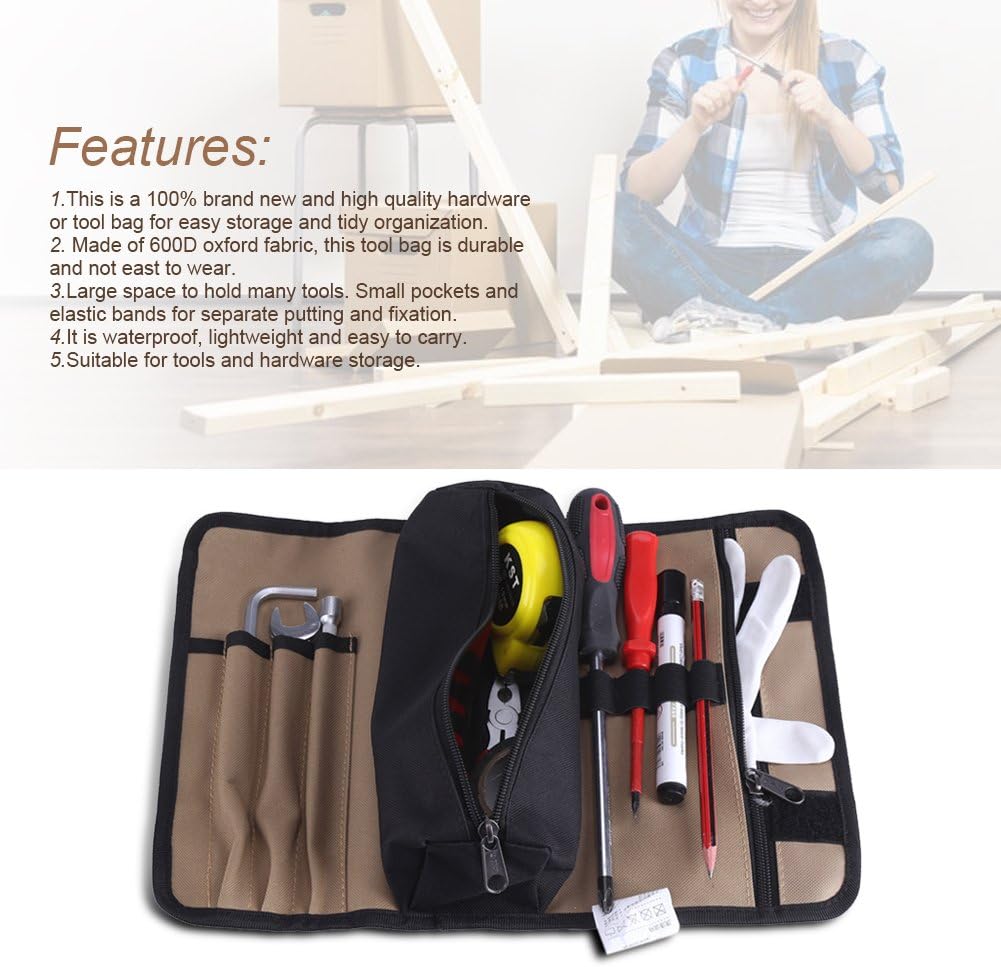 Fdit 36 * 25cm Waterproof Canvas Electrician Hardware Tools Storage Bag Organize Storage Pouch, Black - Image 3