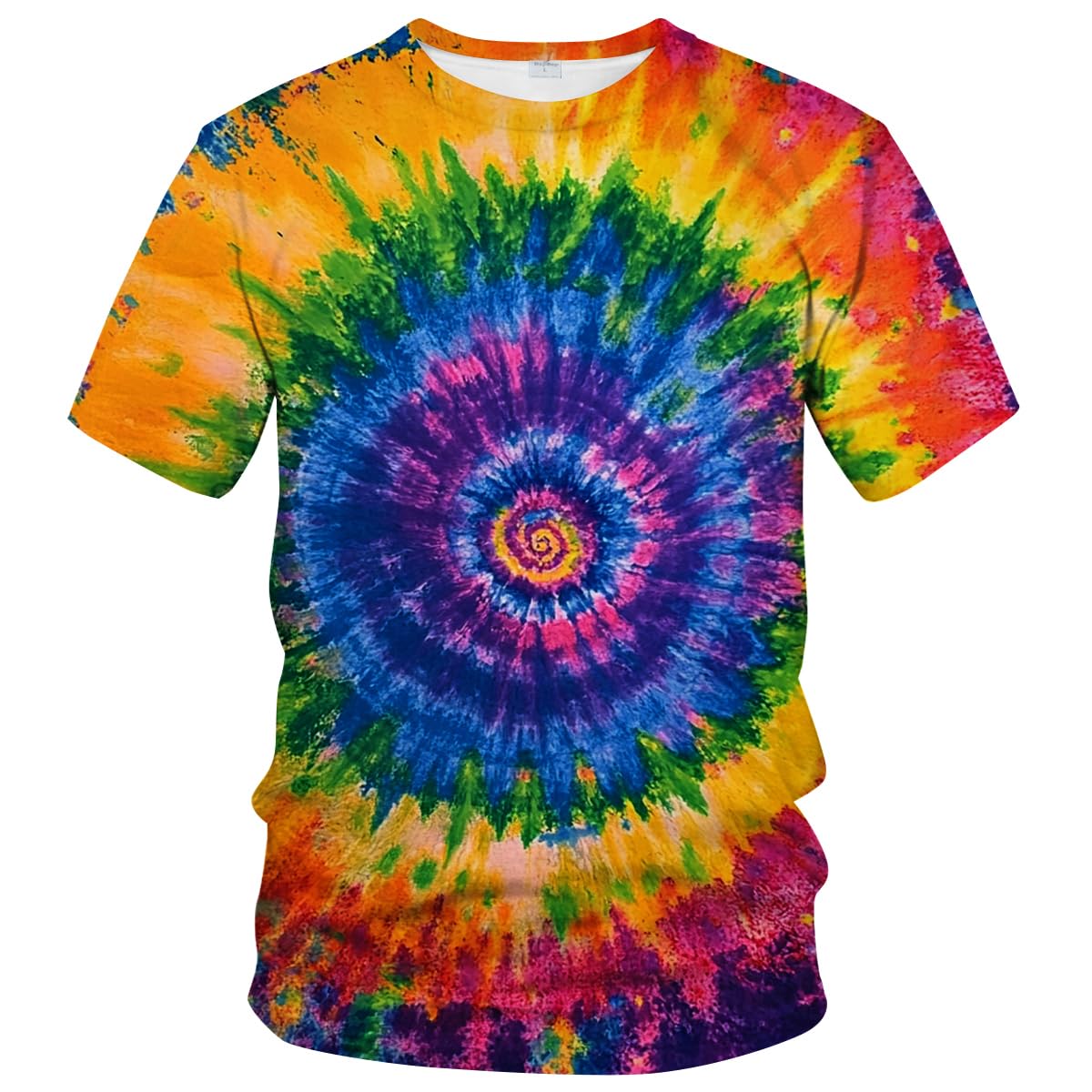 Rasbctk Men's Vibrant Rainbow Spiral Psychedelic Tie Dye Shirt For Wo Graphic Tees Unisex 3D Printed Short Sleeve Novelty Tops T-Shirts, Xl