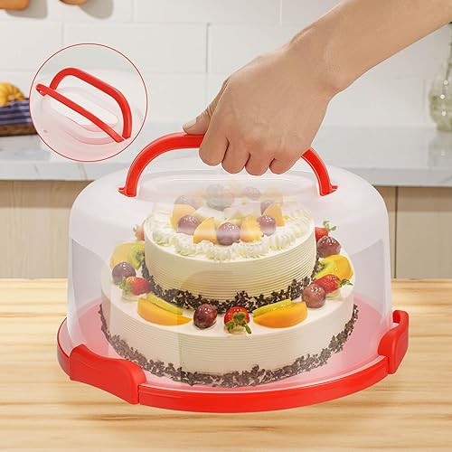 Miniatura 3 de Soporte redondo para tartas de 10 pulgadas, con tapa y asa para almacenamiento de transporte, bandeja para pasteles, soporte para cupcakes, caja de