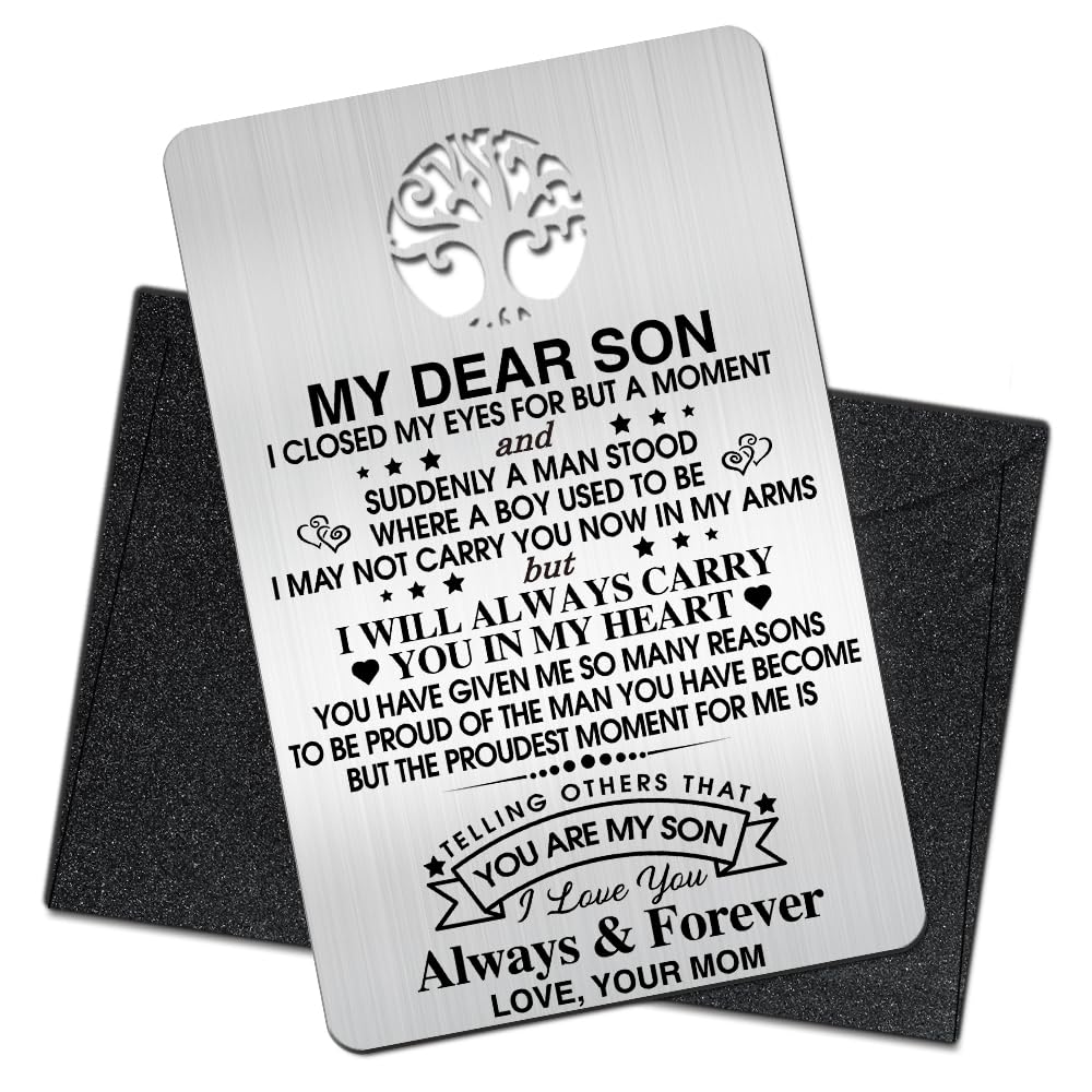 Mhfpl To My Son I Love You Wallet Card, Engraved Metal Wallet Insert Card Love Notes from Mom, Gifts for Son with Inspirational Quote, Graduation