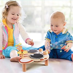 SehrKlug Kids Drum Set for Toddlers 1-3 - Baby Musical Instruments Montessori Toys for 1 Year Old Boys Girls, Warm Color, Baby Drum Set Music Toys Birthday Gifts Ages 1-3-5+