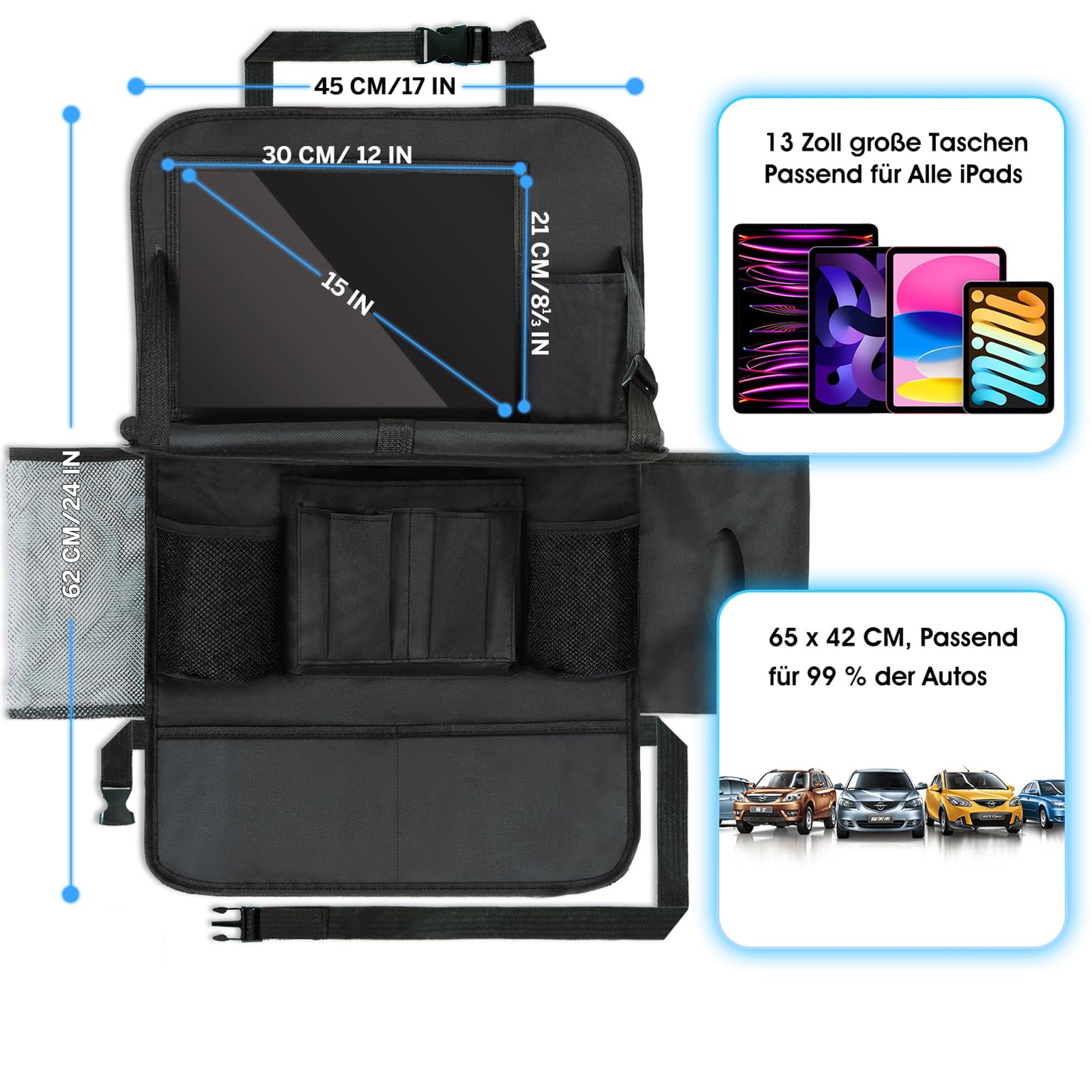 2 Stück Auto Organizer - Autositz Organizer Große Rückenlehnenschutz Auto Kinder, Tablet Tasche Und Viele Taschen, Multifunktional Wasserdicht Rücksitz Organizer Mit Klapptisch,Schwarz Auto Organizer