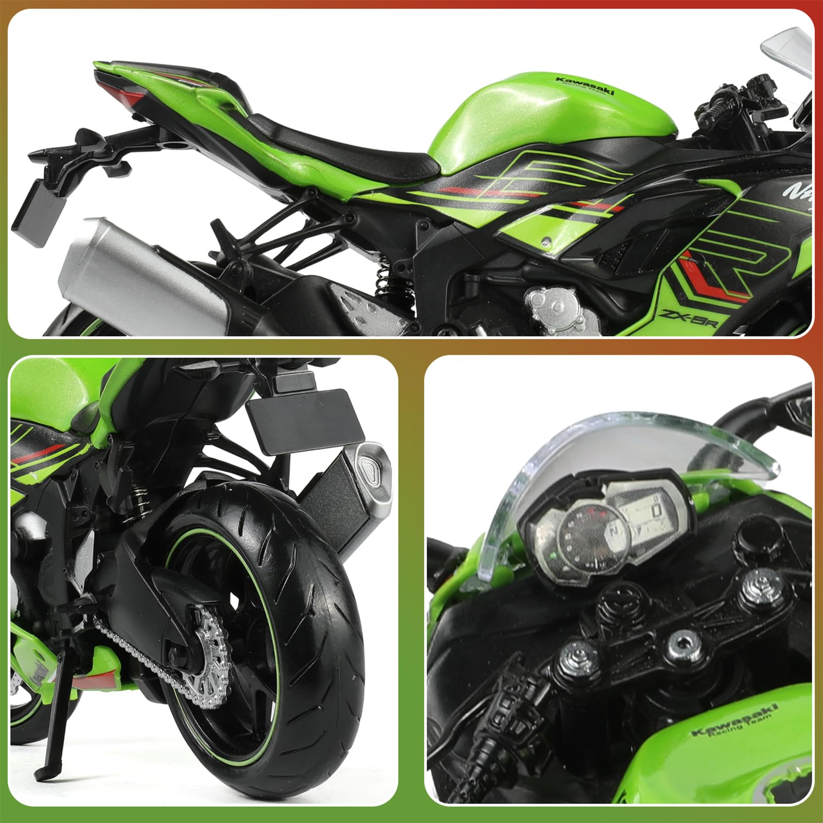 1:12 Modello compatibile per Kawasaki Ninja ZX-6R in Metallo Diecast - Moto Giocattolo Mini - Regalo (Verde)