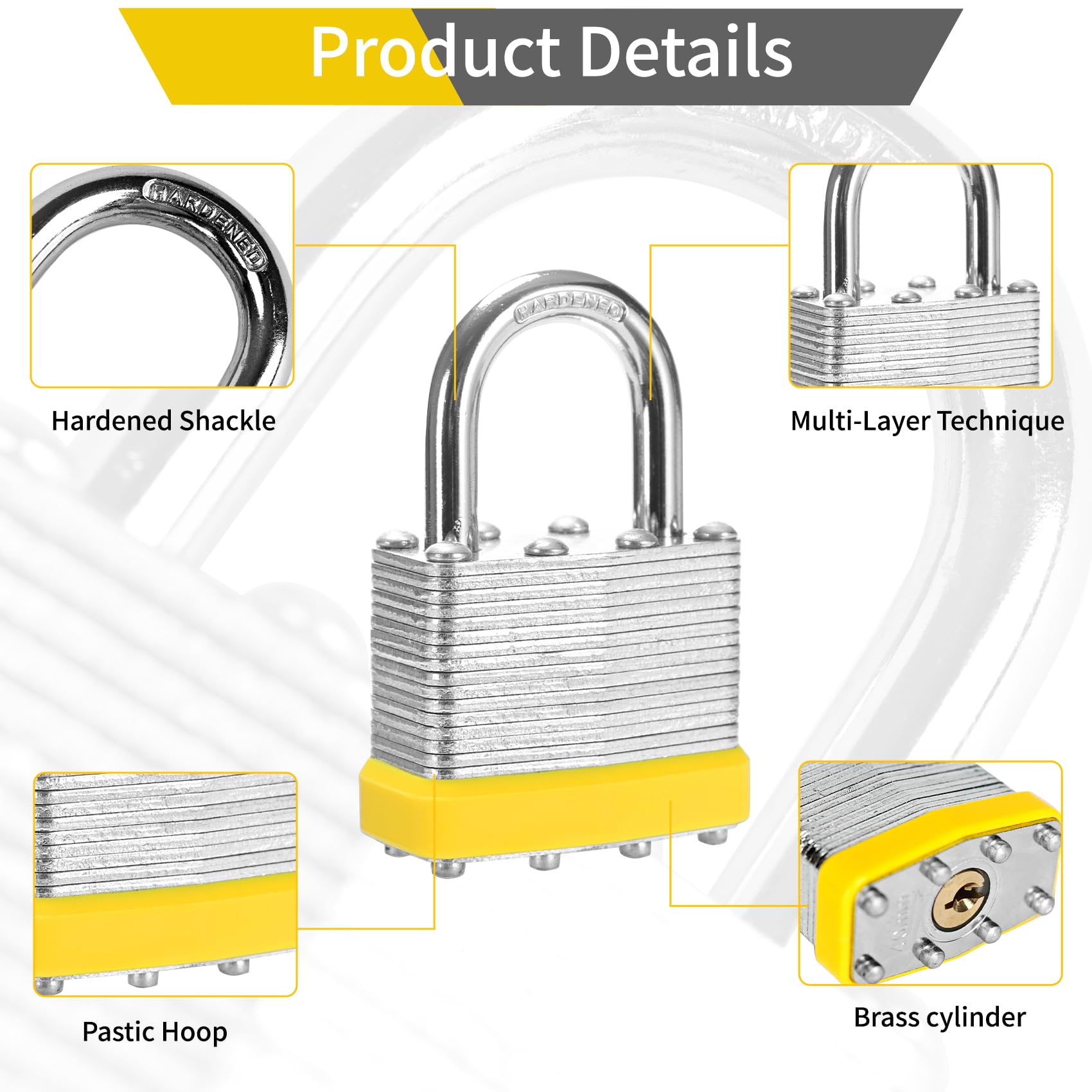 HZSY Keyed Alike Laminated Steel Padlocks, (40mm) Wide?6 Pack Normal Shackle Padlock?for Gym Locker & StorageUnit or More