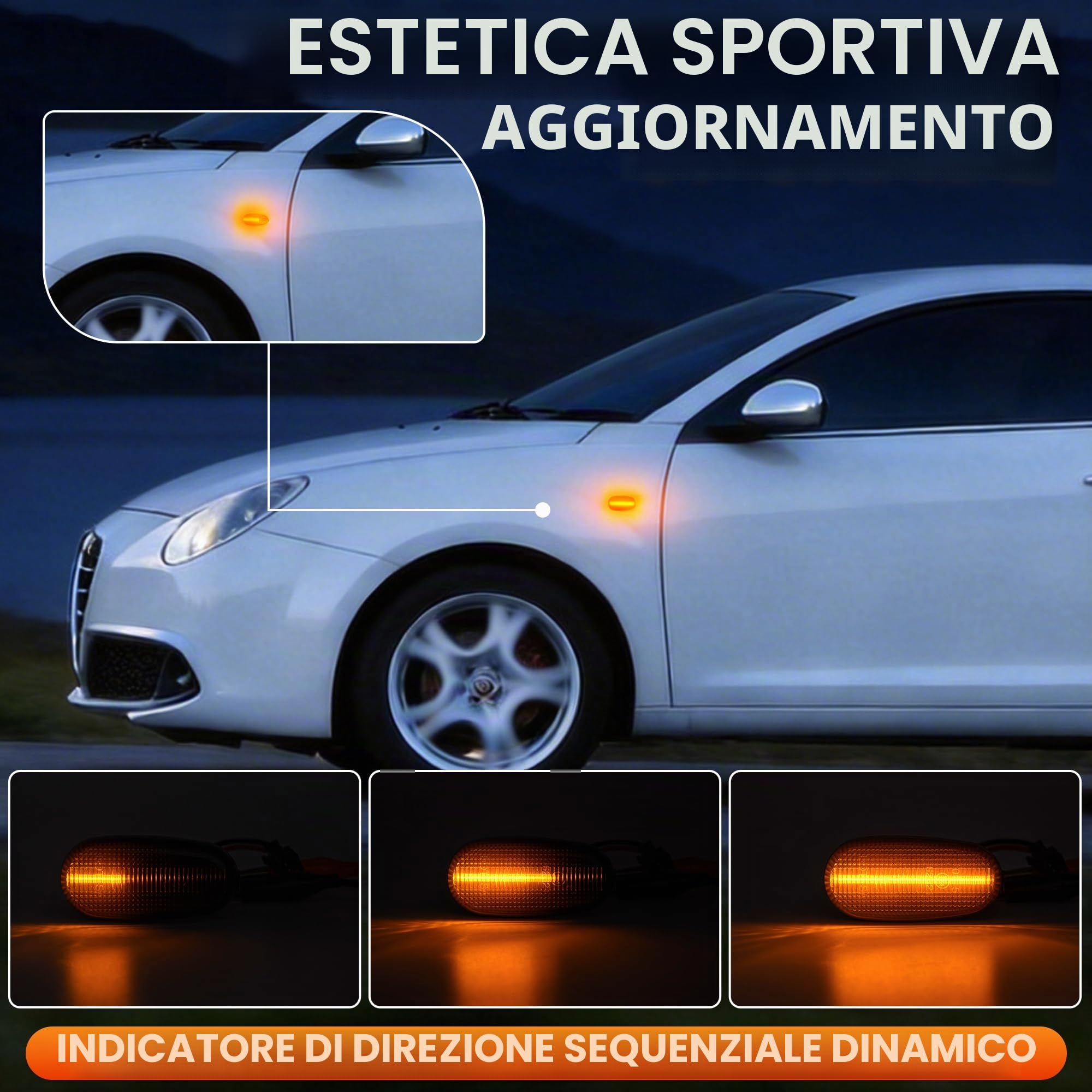 Indicatori di direzione sequenziali a LED per Alfa Romeo 147 GT 937 MiTo 955 Fiat Bravo II MK2 Canbus Error Free Lente affumicata Indicatore di direzione laterale dinamico Indicatore di direzione