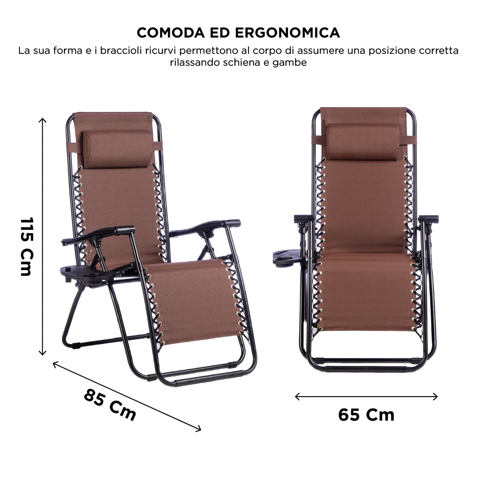 Hortan Poltrona Sdraio Relax Reclinabile Con Cuscino Imbottito, Tavolino Portaoggetti, Seduta In Tessuto Textilene E Struttura in Acciaio Con Tubolare Rinforzato, Per Casa, Terrazzo e Giardino