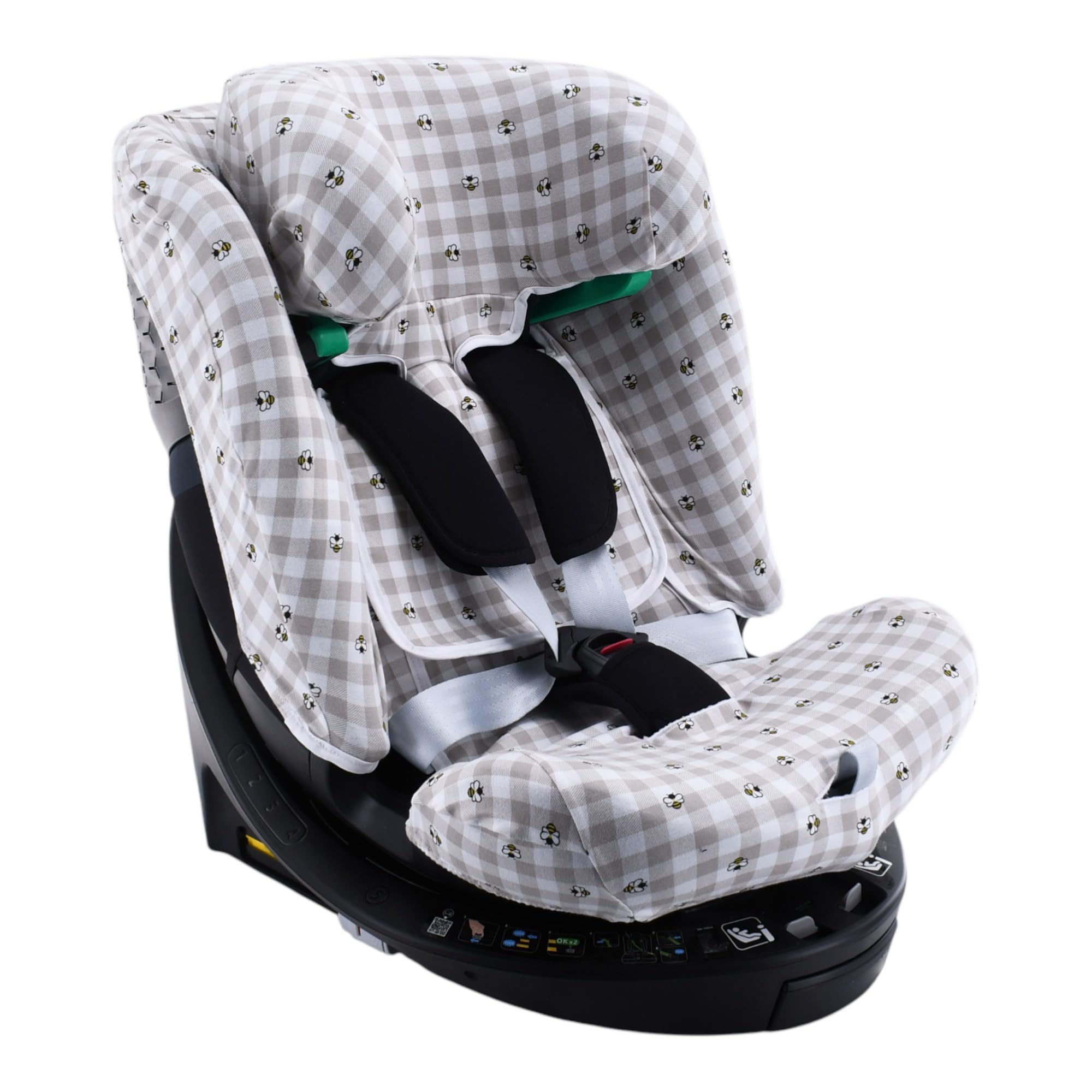 JYOKO Funda Compatible con Maxi-Cosi Emerald 360 S i-Size Hecha con algodón orgánico – Ajuste preciso y Tejido Transpirable para Mayor Confort. Estampado Picnic Vichy.
