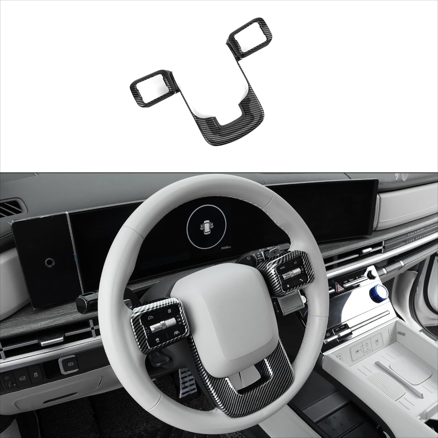 YOUTOOCAR Steering Wheel Cover Trim Compatible with Hyundai Santa Fe 2024-2026 Hyundai Palisade 2026 Hyundai IONIQ 9 Accessories (Carbon Fiber Pattern)