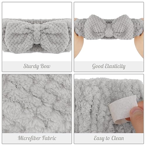 Miniatura 5 de YISSION 2 diademas de spa con lazo antideslizante para lavado de cara, maquillaje, cuidado de la piel, diadema facial, banda elástica de microfibra