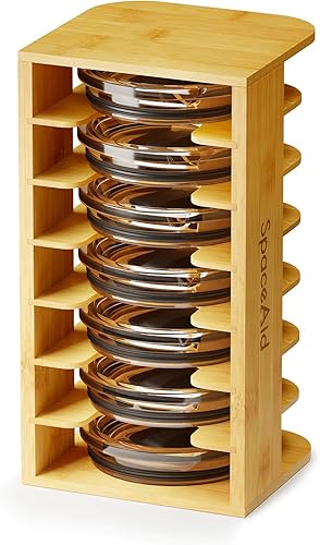 SpaceAid Organizador de tapa de vaso de bambú para armario de cocina, organizador de tapa de botella de agua para organización de gabinete,
