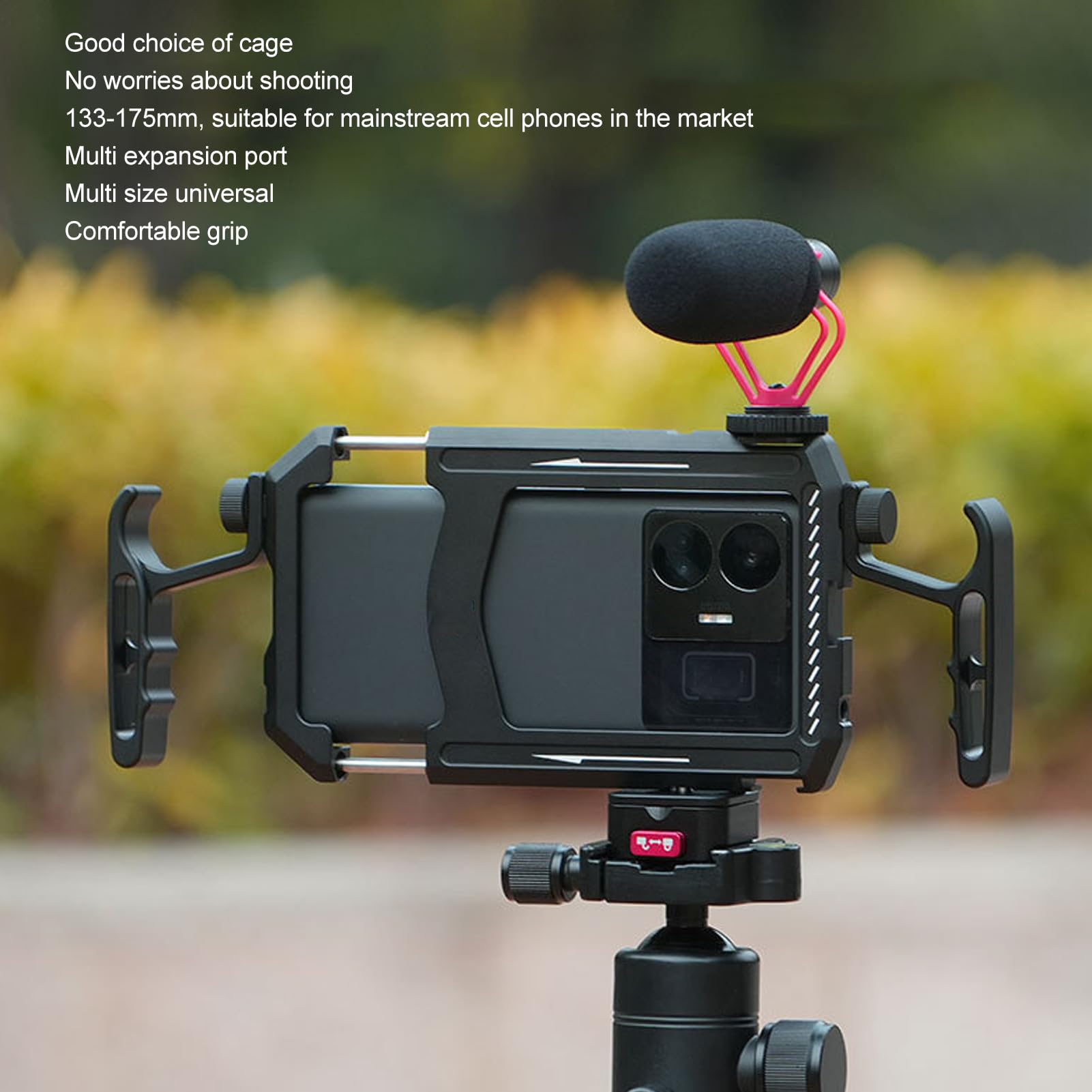 Jaula para Teléfono, Kit de Plataforma de Video para Teléfono Inteligente con Asas, Plataforma para Teléfono con Tornillo de 1/4 de Pulgada, Zapata Fría, Puerto, para Filmación,