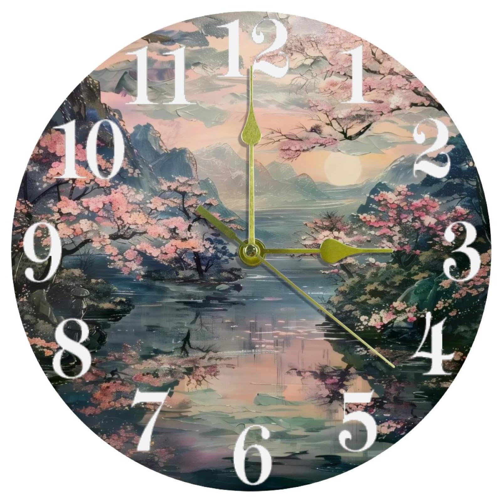 Horloge murale à quartz Cherry Lake ronde et silencieuse contre les bruits de tic-tac