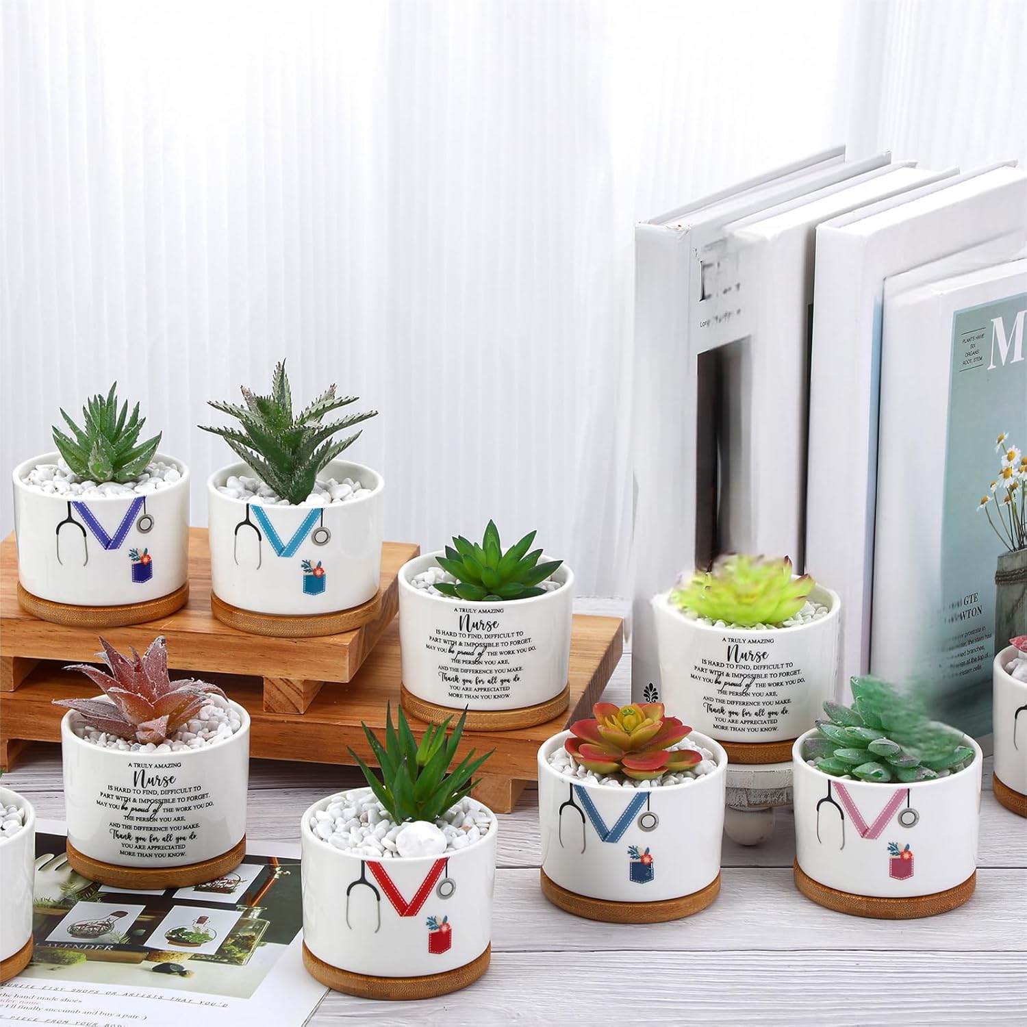 20 Pcs 2026 Nurse Appreciation Week Gifts Mini Succulent Pots Nursing Assistant Ceramic Plant Pots Decor Thank You Gifts for Women Nurse Week Nursing Student Graduation
