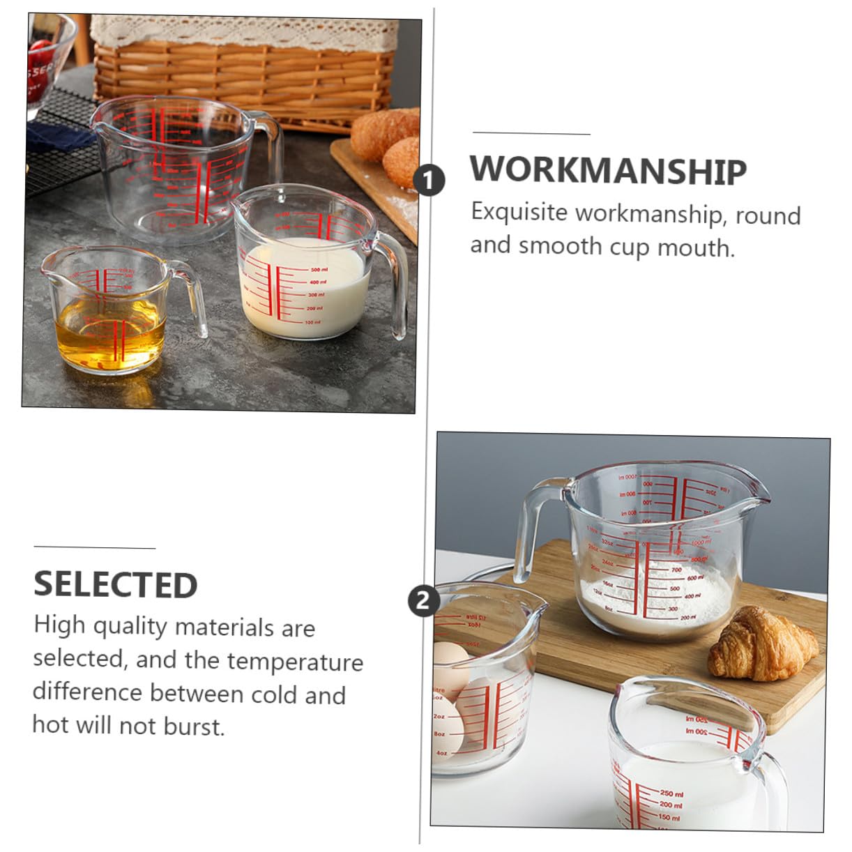 Messbecher aus Glas mit Präziser Messskala und Hitzebeständigem Material Runder Glasbecher für Backshop und Hausgebrauch