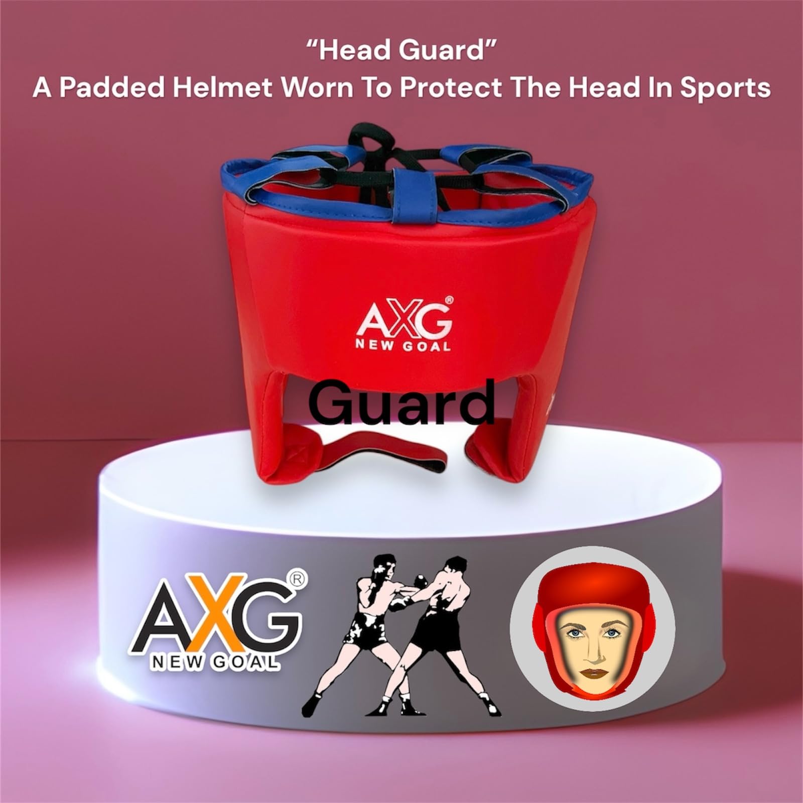 AXG NEW GOAL Premium Eva Padded (Medium for Age 10 to 15) Hybrid Head Guard & Gloves MMA Guard Combo (Red) 2