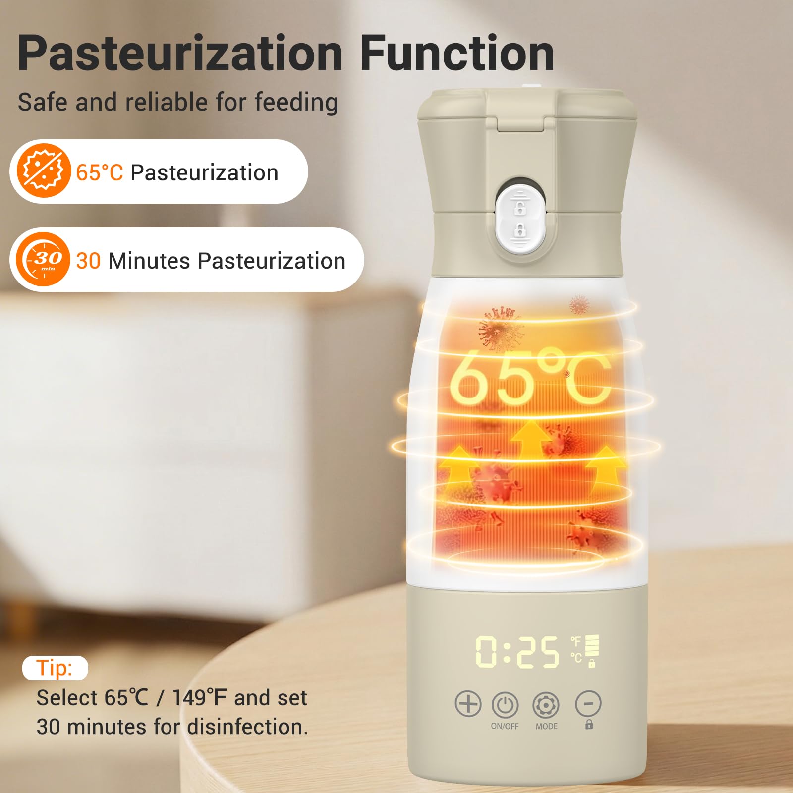 Calentador de leche portátil de 500 ml con indicador LED para leche materna y agua, para coche, camping y viajes