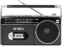 Vista 2 de Victrola Mini Boombox Bluetooth con reproductor de cassette, grabadora y radio Am/FM, gris
