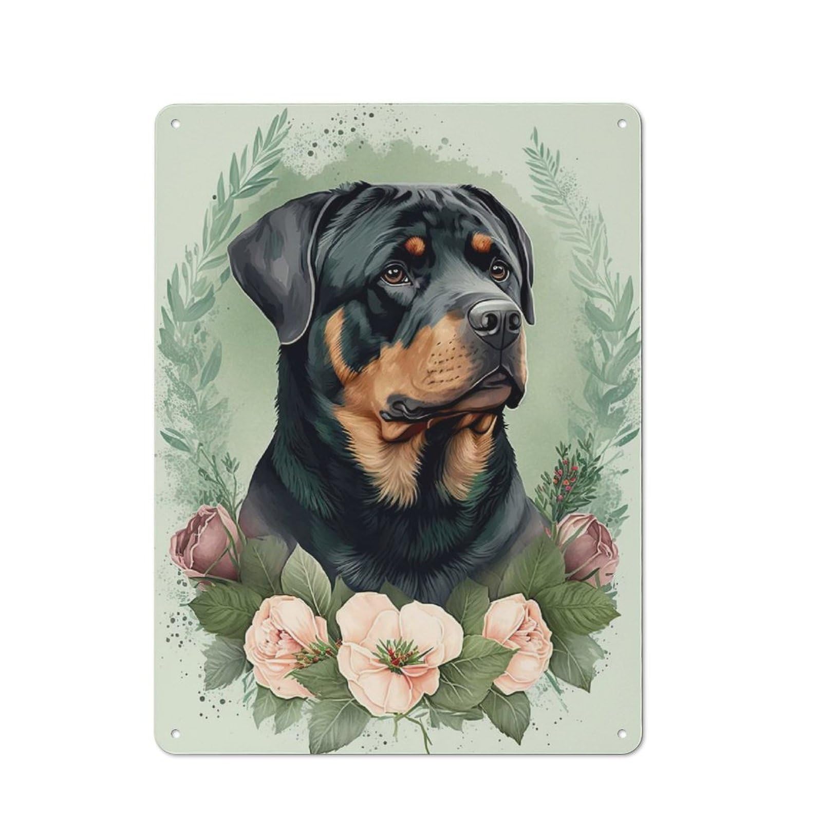 Rottweiler Floral Vintage Tin Sign 40x30cm, Rustic Bistro Wall Plaque for Kitchen, Cafe, Pantry Or Dining Room