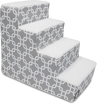 Majestic Pet 4 Step Portable Dog Stairs for Small Dogs to get on Bed Supports 25 lbs or Less – Dog Steps for High Bed with Machine Washable Cover – Pet Stairs for Cats Links Gray