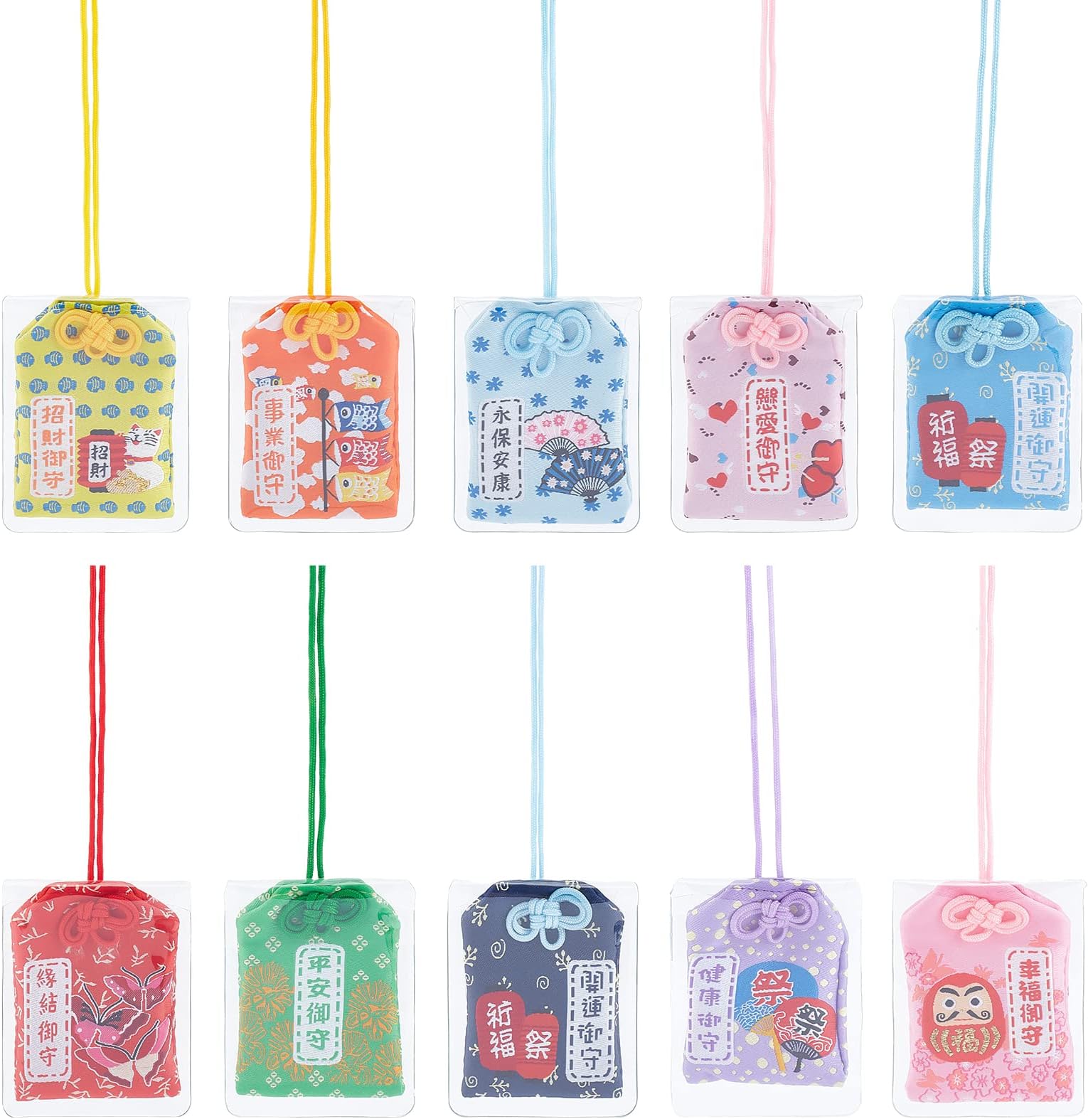 WEBEEDY 10 Pcs Japanese Omamori Charms Luck Charms Hanging Sachet Shrine Lucky Amulet for Health Fortune Love Safety(Assorted Color)