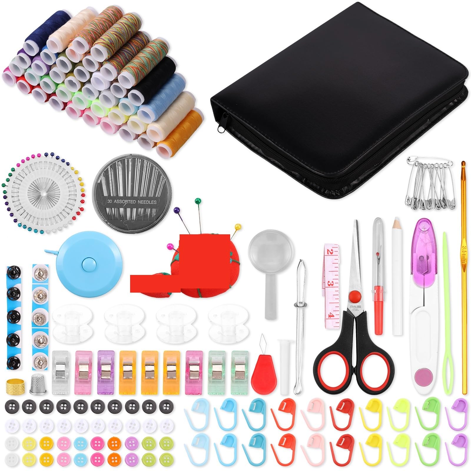 Kit de 229 agujas e hilo for coser, accesorios con, tijeras, cinta métrica y más for el hogar, trabajo los viajes Kit de costura de viaje