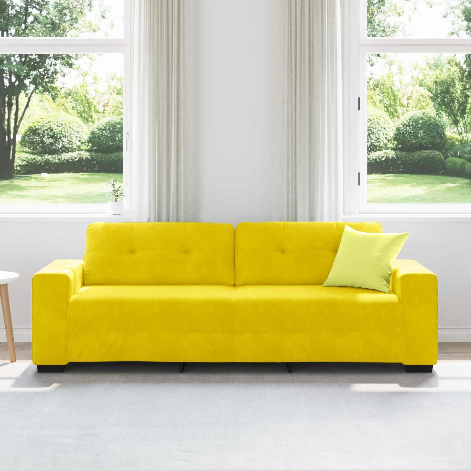 Canapé 3 places jaune 220 cm en velours avec fonction couchage et espace de rangement - Meuble de salon moderne pour s'asseoir et se détendre confortablement