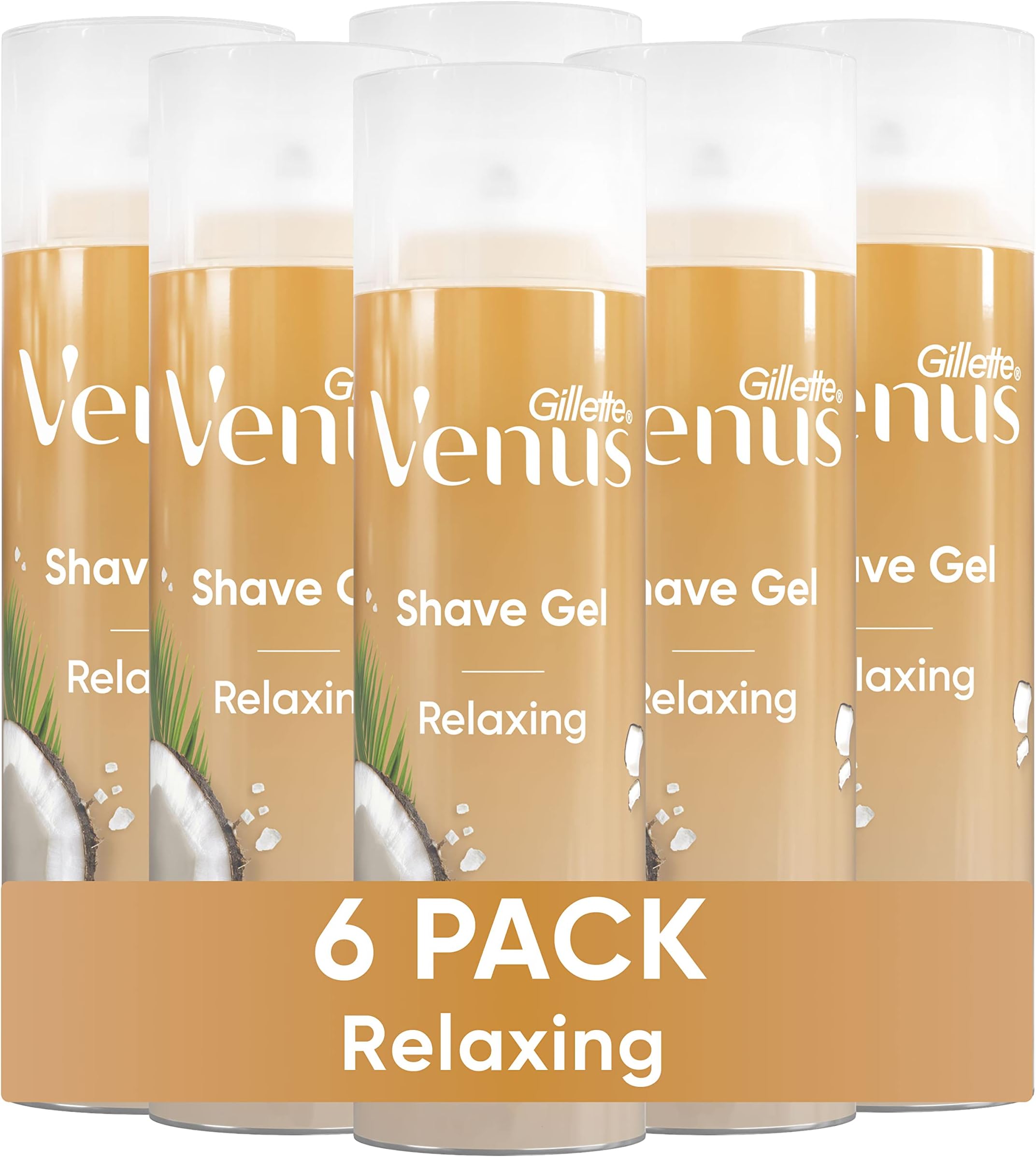 Gillette Venus Relaxing Coconut Shave Gel, Women’s, Shaving Cream, 7 oz Pack of 6