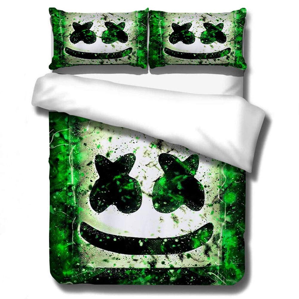 Marshmallow-Quilt Sets DJ Green 3 Pcs Bedding Cover Set Quilt Sets and Pillow Shams Music Prince Gifts for Children Friends and Family Double Sided Pattern Multiple Styles 100% Polyester