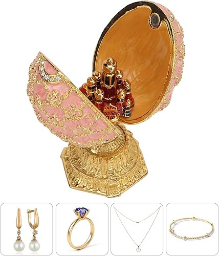 Miniatura 4 de Egg Shape Metal Jewelry Box Carved Delicate Decor Small Gifts Buckle Contained Boxes Castle Ablaze Egg Shaped Golden Edge Exquisite Furnishings