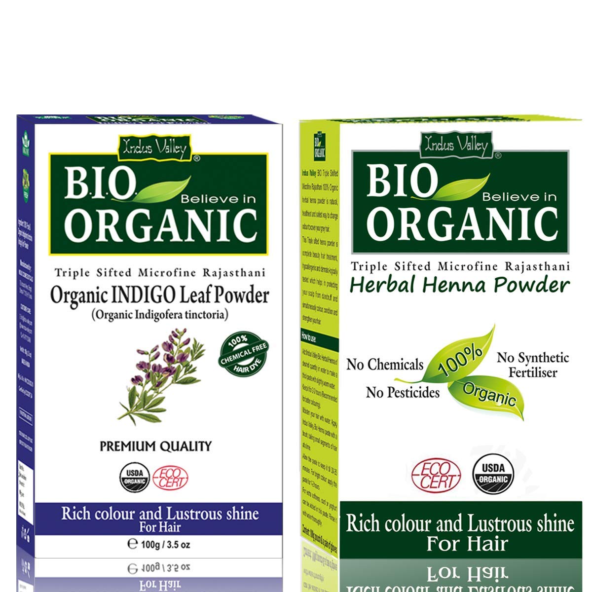 INDUS VALLEYBio Organic Natural Henna Hair Color For Grey Hairs -100gm (Herbal Henna & Indigo leaf Powder)