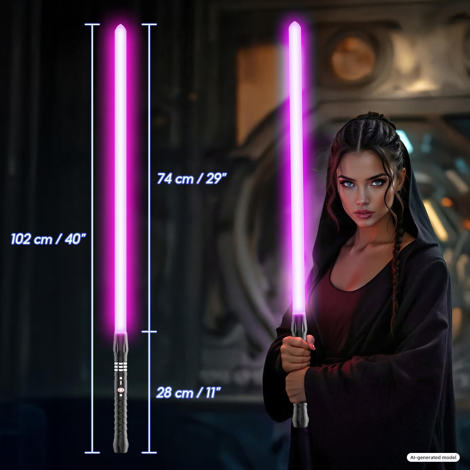 24 Couleurs Lightsaber, 102CM Sabre Laser Lumineux pour Effets sonores FX, USB-C Rechargeable Lightsaber Sons Simulés de Combats pour Cosplay, Noël (Prisma 1pc)