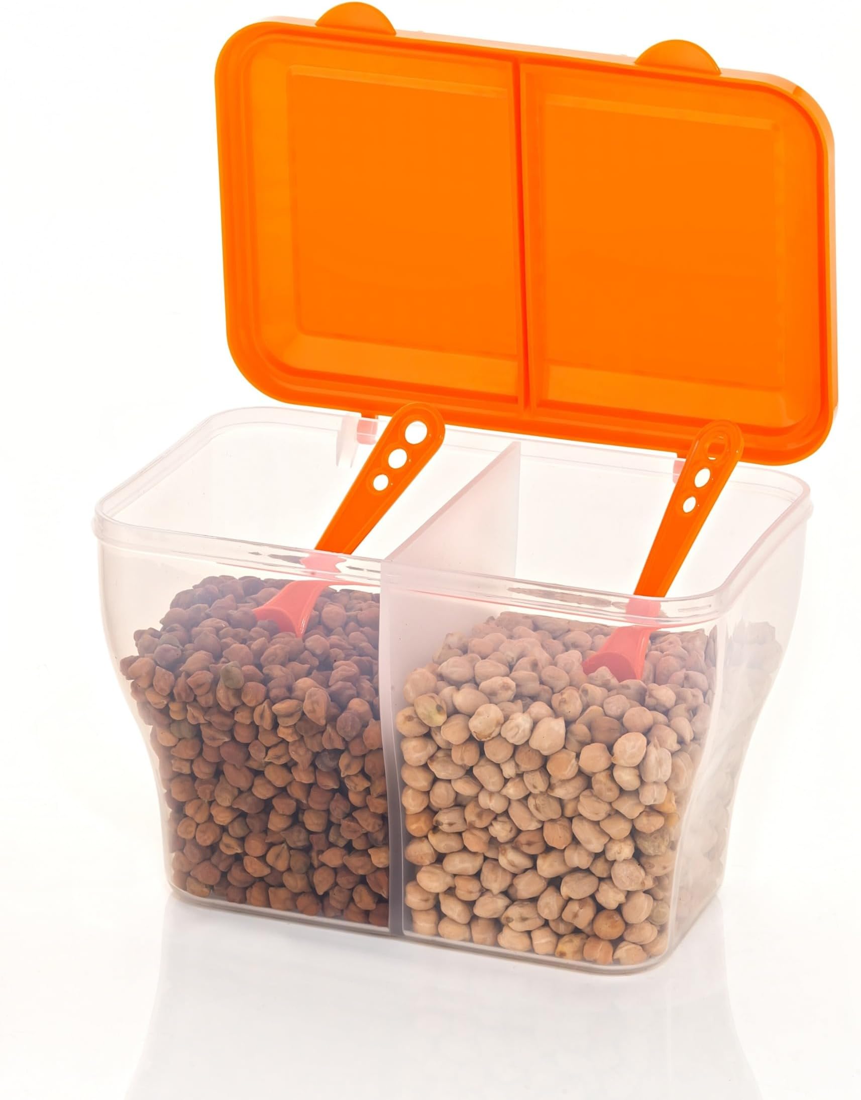 2 Section Container Dal Containers for Kitchen Dal Containers for Storage Grocery Container Masala Box Spice Box Pickle Jar Fridge Container Multipurpose Container (Orange,2000 ml)