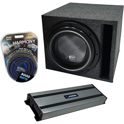 Harmony Audio Bundle HA-ML151 Loaded 15" Sub Slot Vented Sub Box Bundle with HA-A1500.1 Amp & Install Kit