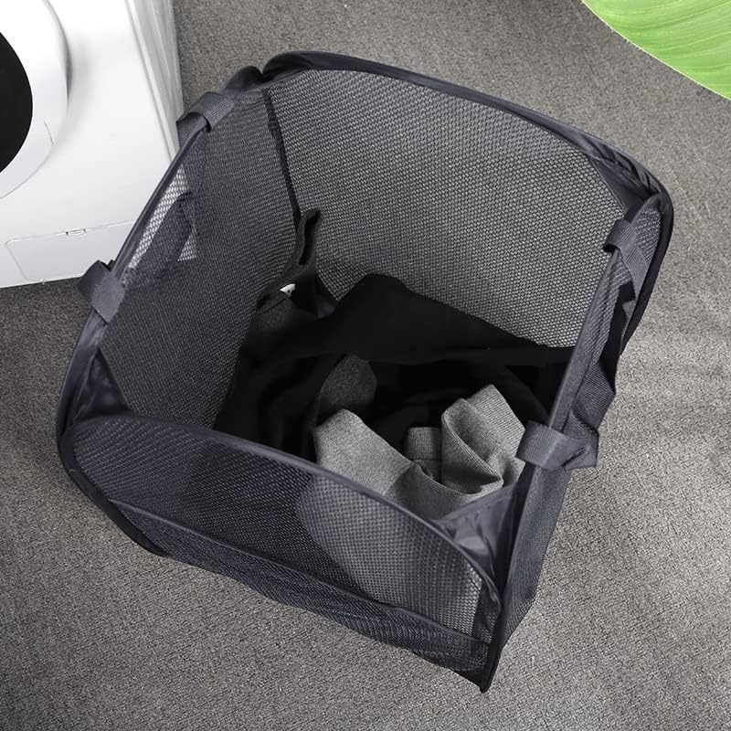 Miniatura 7 de Paquete de 2 cestas de lavandería emergentes plegables, cesta de lavandería plegable de malla con asa duradera, fácil de abrir y plegar para