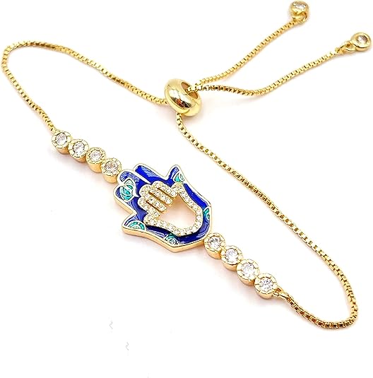 SIFRIMANIA Contemporary Hamsa Hand Charm Adjustable Bolo Chain Lucky Bracelet for Women