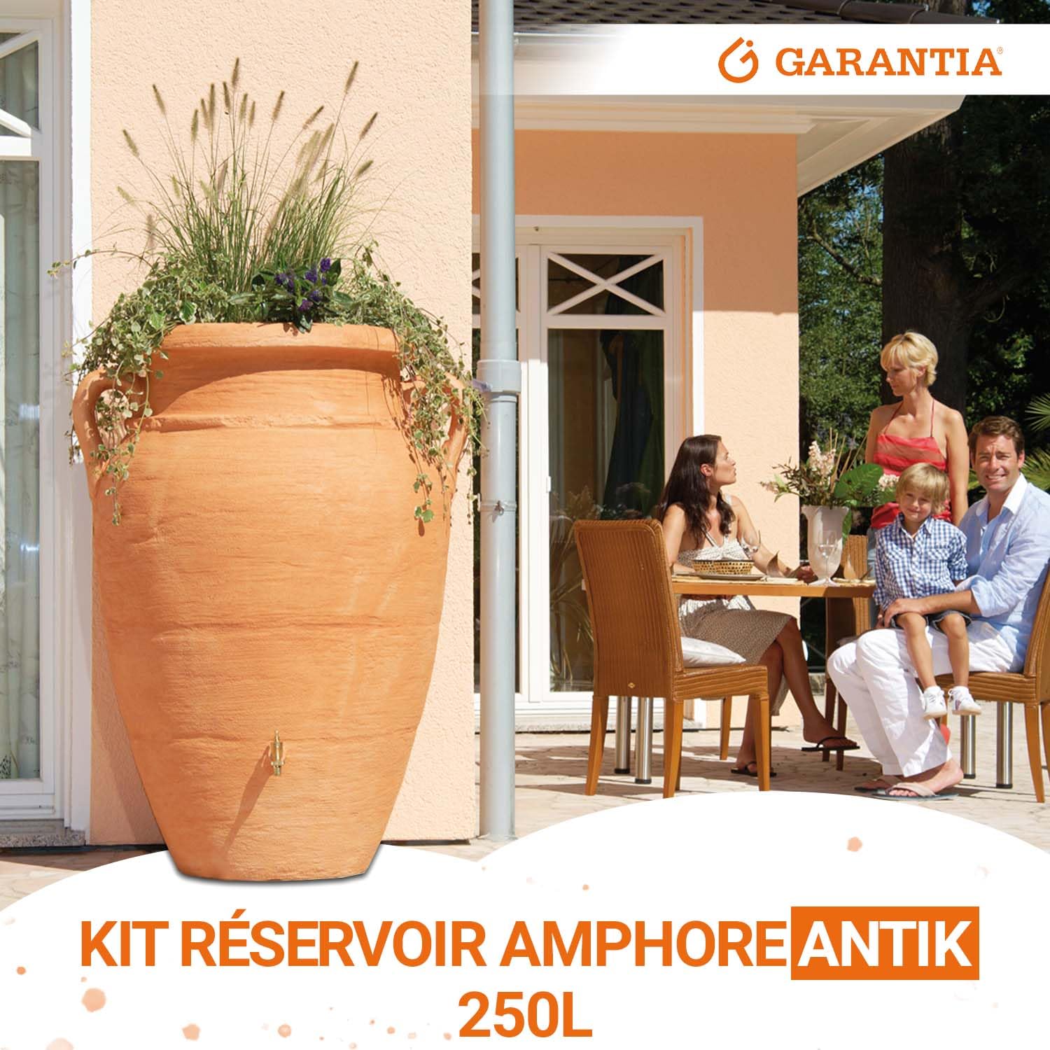 GARANTIA Amphore Antik Recuperateur d Eau de Pluie Kit 250L Terracotta