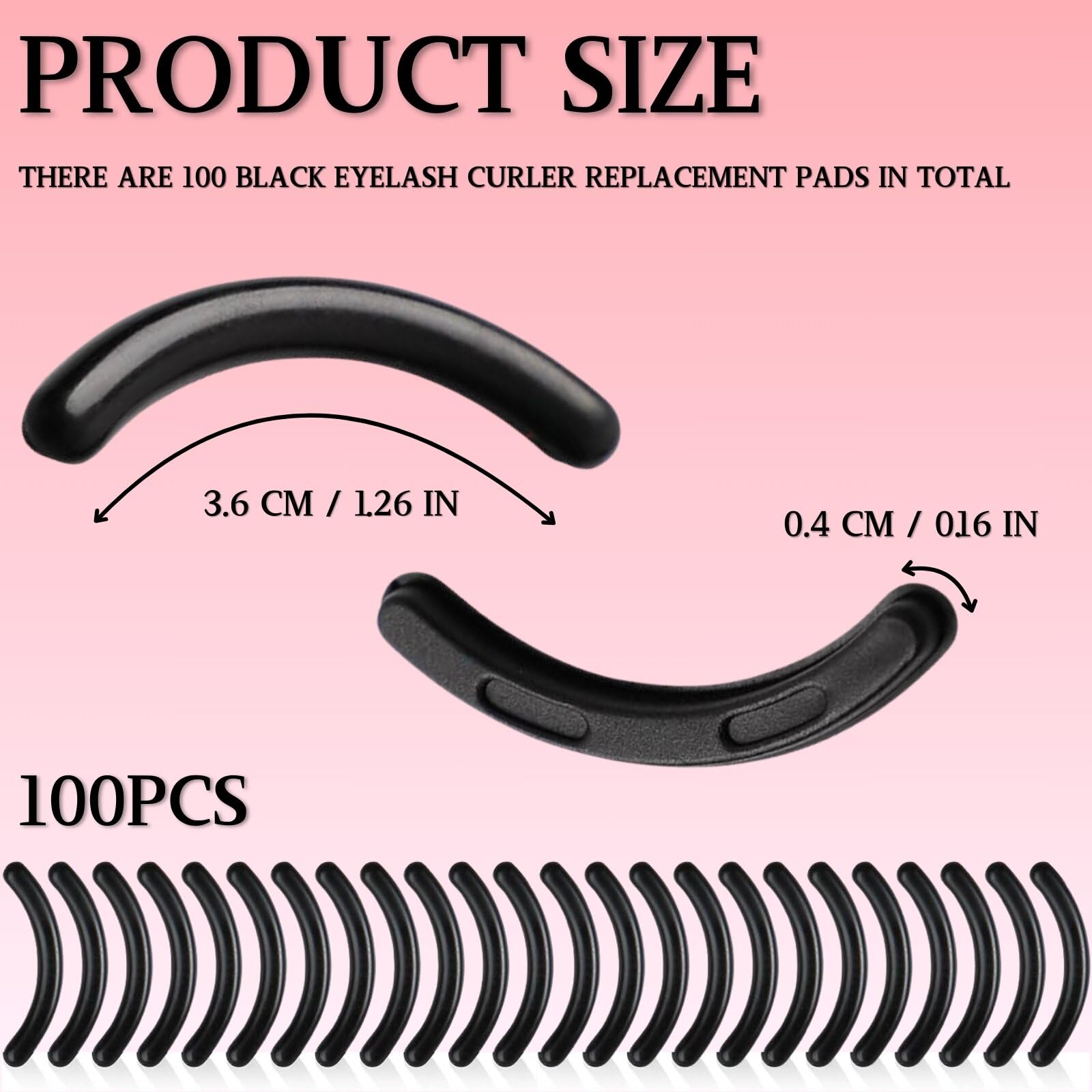 KEYRI 100 Piezas Caucho de Silicona Almohadillas para Rizador Almohadillas de Repuesto de Pestañas Rizador de Pestañas Universal Maquillaje Accesorios Almohadillas de Goma (Negro)