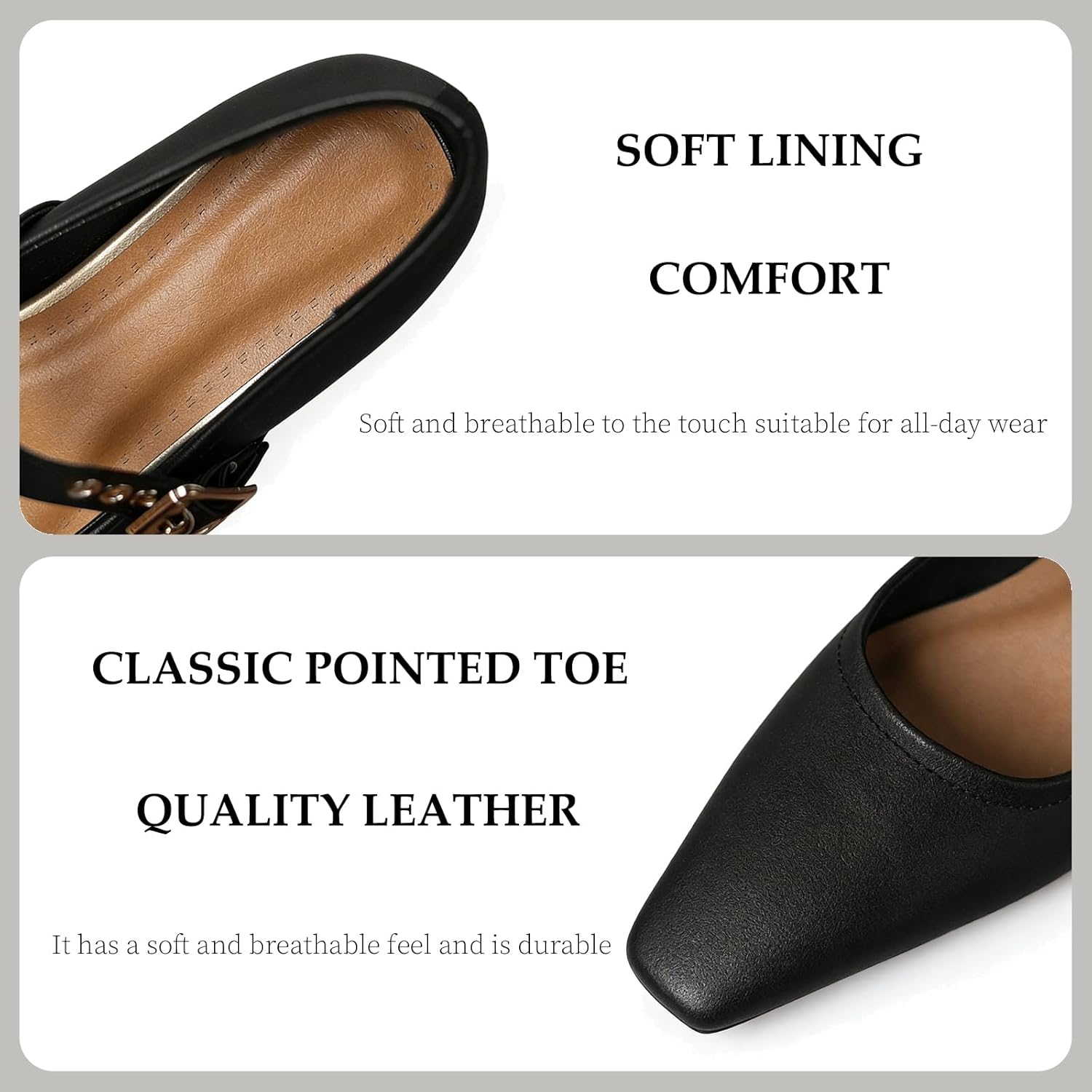 Women's Classic Leather Low-Heeled Mary Jane Shoes with Adjust Buckle Retro Stylish Square Toe Lightweight Comfortable 1.38IN Chunky Heel Dress Pumps Shoes for Work Party