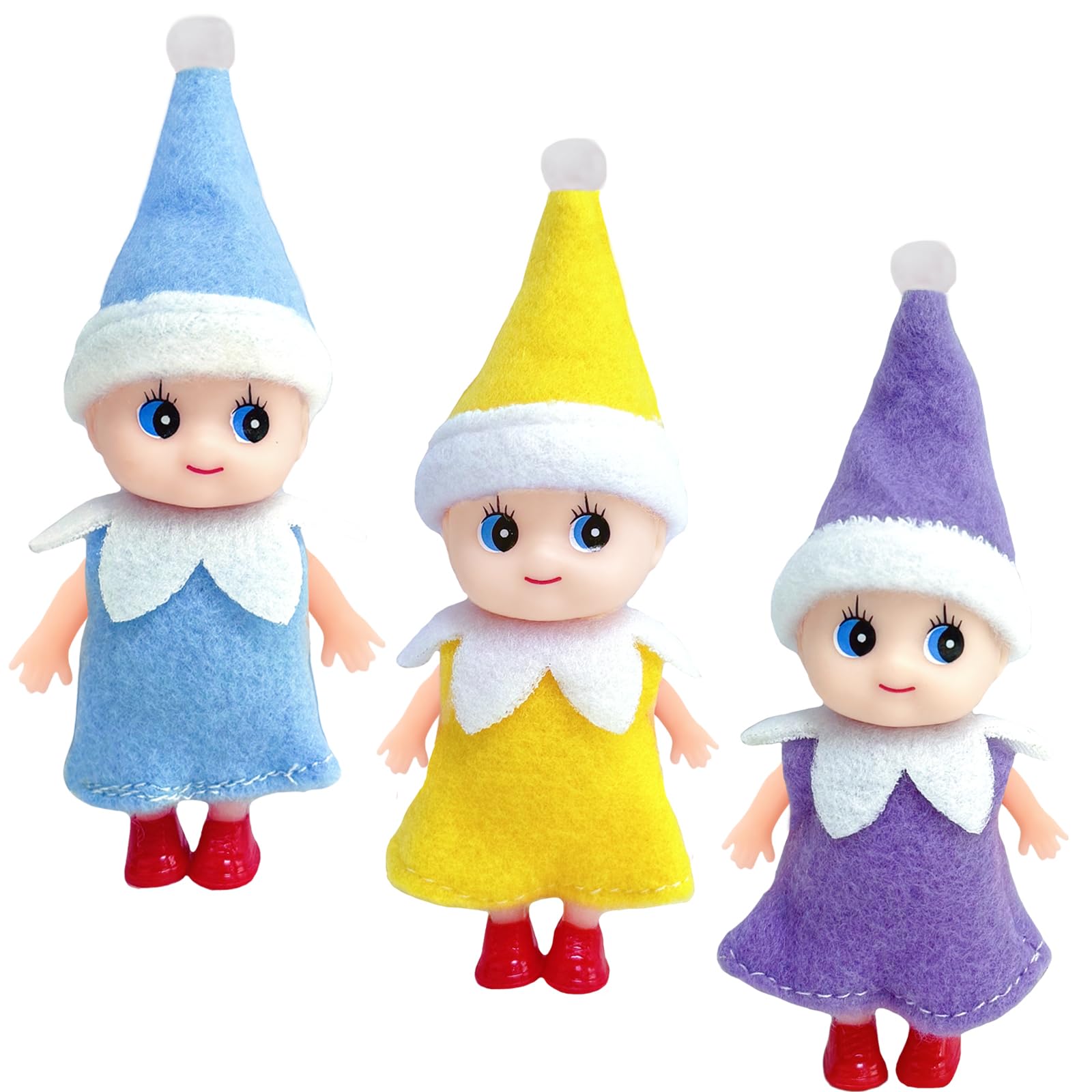 3pcs Mini Baby Elves Christmas Elf Baby Dolls for Girls Boys,Cute Little Elfs Twins Tiny Christmas Dolls Elf Accessories,Girl Elf Small Elf Baby Doll Elf Novelty Gift for Kids Xmas Stocking Stuffers