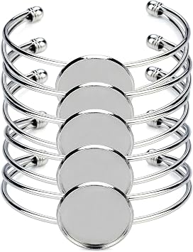 5PCS Bracelet Blanks for Jewelry Making, 25mm Cabochon Bezel Tray Blank Bangles, Adjustable Silver Blank Cuff Bracelets for DIY Craft