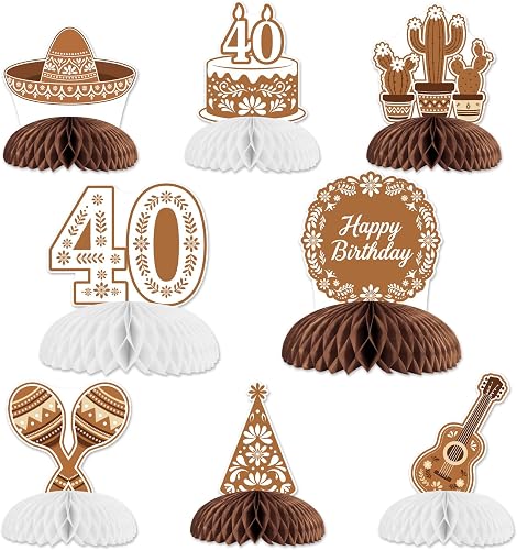 Funmemoir 8PCS Mexican Talavera Brown 40th Birthday Honeycom