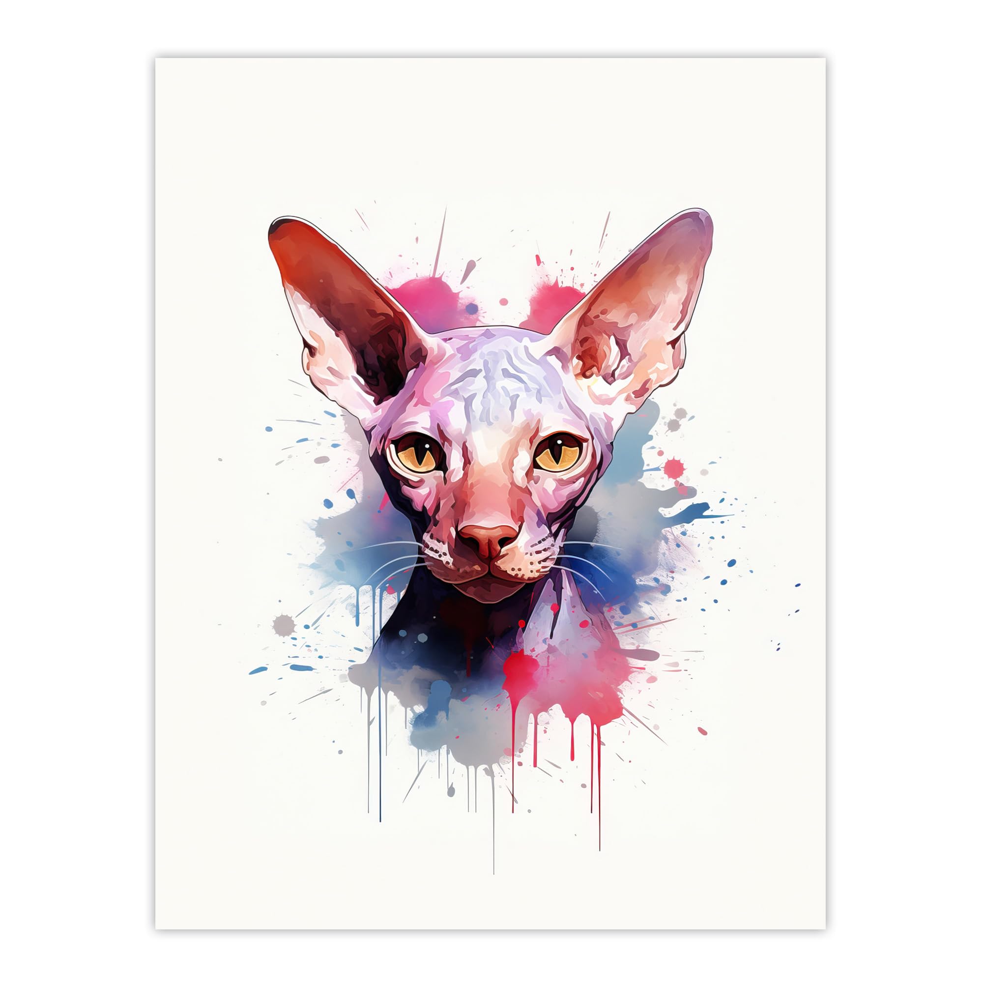 Artery8 Sphynx Cat Lovers Gift Watercolour Pet Portrait Painting Artwork Large Wall Art Poster Print Thick Paper 18X24 Inch