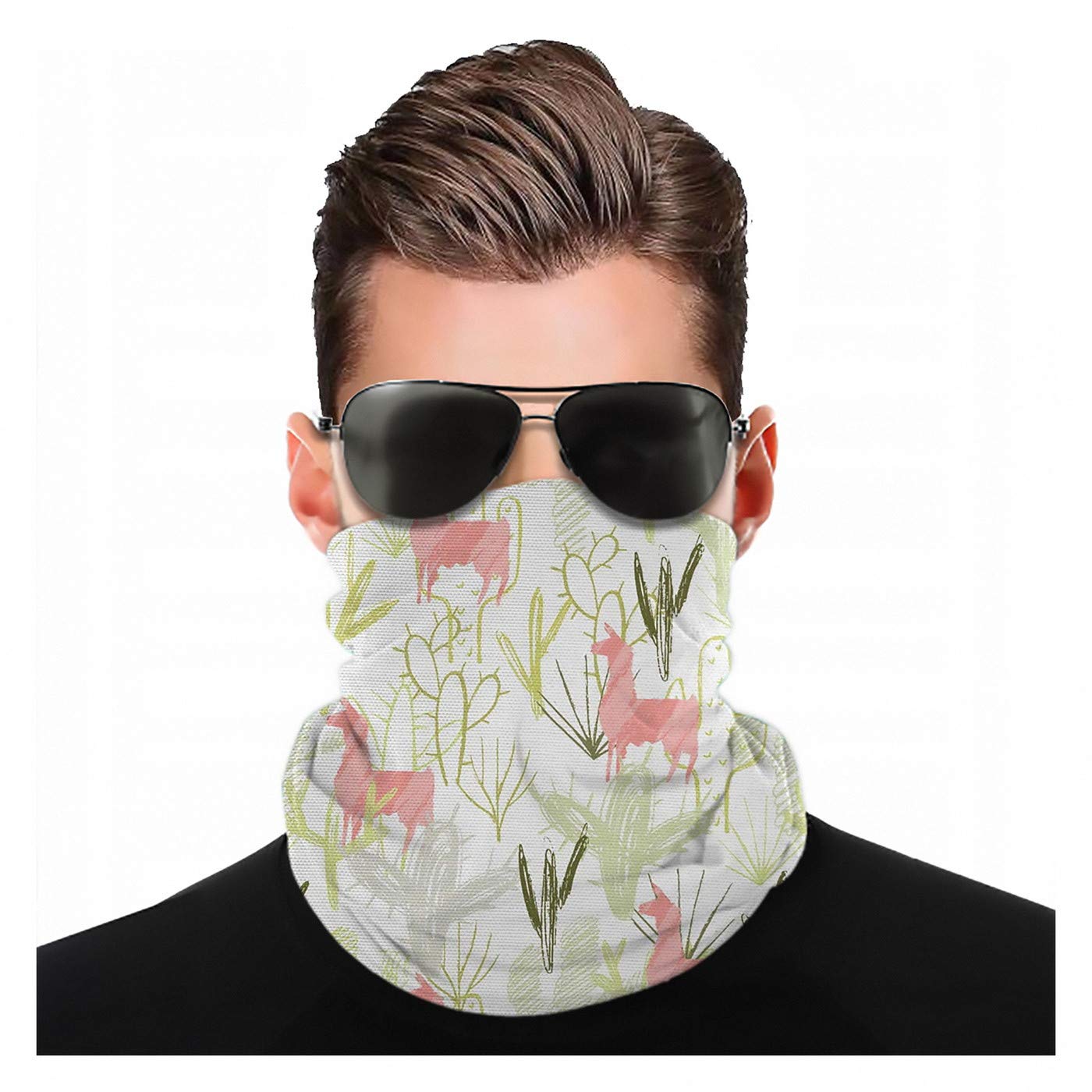 Yeuss Cactus Print Fabric by Head Scarf, Hand Drawn Scribbled Layout of Animals Cacti and Greenery,High Elastic Magic Headband Bandanas